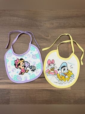 Vintage Disney Babies Baby Minnie Mouse & Baby Donald/Daisy Duck Bib Bundle